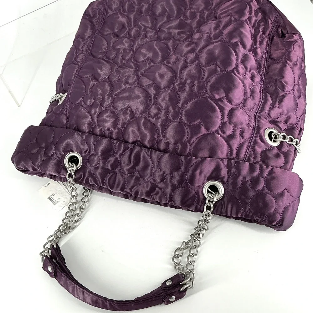 Disney Parks Purple Heart‎ Quilted Satin Shoulder Bag Silver Chain Strap NEW